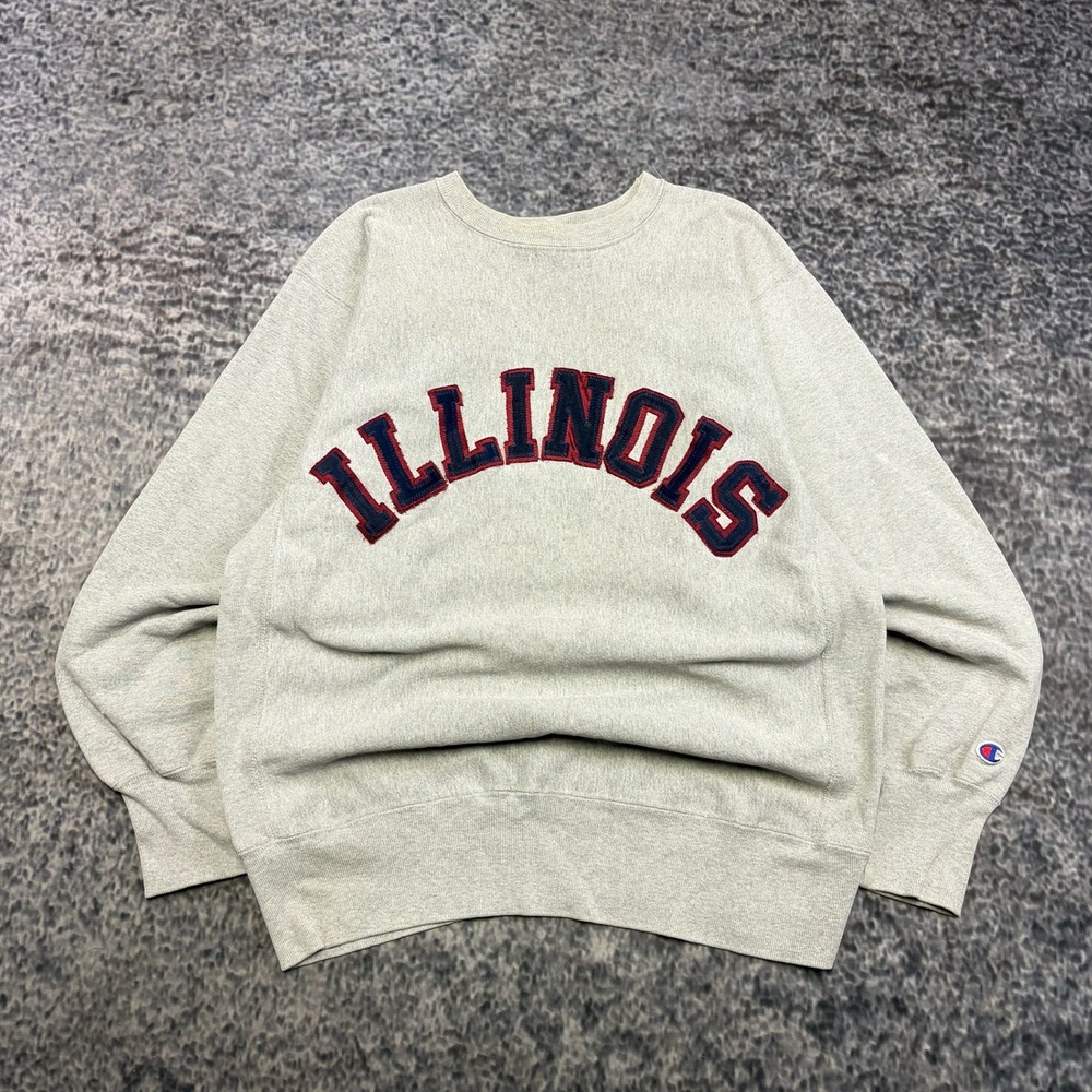 Vintage Illinois Champion Reverse Weave Crewneck Sweatshirt Mens XL Gray 90s